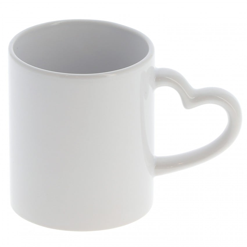 Mug céramique TECHNOTAPE 300ml (10oz) Blanc - Anse cœur - Lavage à la main - Certifié contact alimentaire