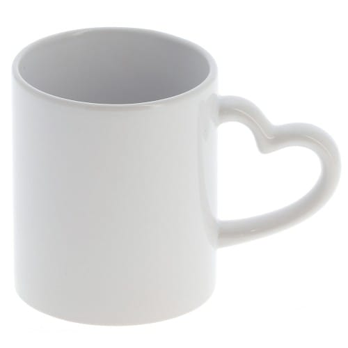 Mug céramique 330ml (11oz) Blanc - Anse cœur - Qualité AAA - Diamètre 82mm - Vendu par 12