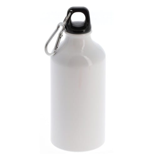 Gourde 500ml (17oz) Aluminium blanc - Bouchon à vis et mousqueton - Diamètre 73mm