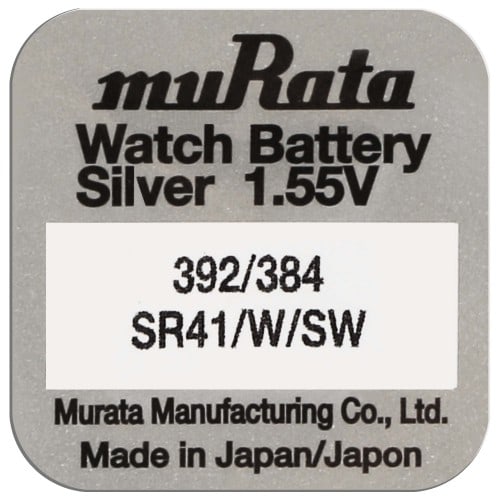 MURATA - Pile de montre 392/384 (SR41/W/SW) - Oxyde d'argent sans mercure - Tension 1.55 V - à l'unité
