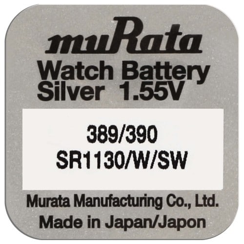 Pile de montre MURATA 389/390 (SR1130/W/SW) - Oxyde d'argent sans mercure -  Tension 1.55 V - à l'unité