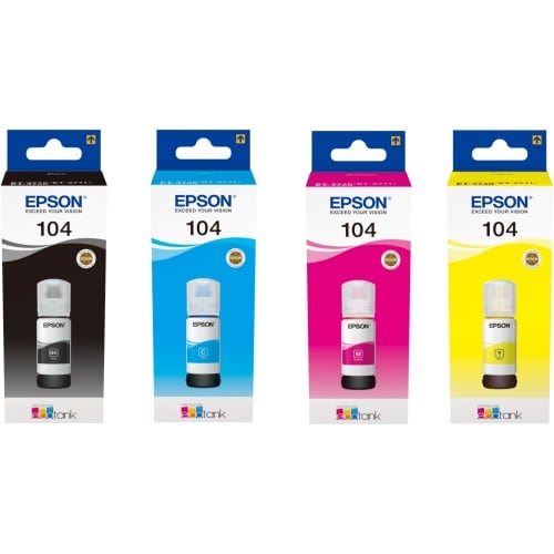 EPSON - Bouteille d'encre pour Ecotank 104 Multipack 4 couleurs (Noir, Cyan, Magenta et Jaune)