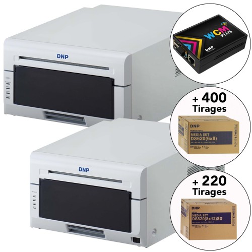 DNP - Kit imprimante thermique DS620 + consommable 15x20 (400 tirages) et DS820 + consommable 20x30cm (220 tirages) et module wifi WCM-PLUS