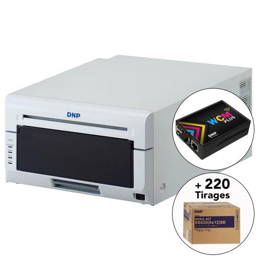 DNP - Kit imprimante thermique DS820 + 1 carton de consommables Standard Digital pour 220 tirages (DSP8202030SD) + Module WiFi WCM-PLUS