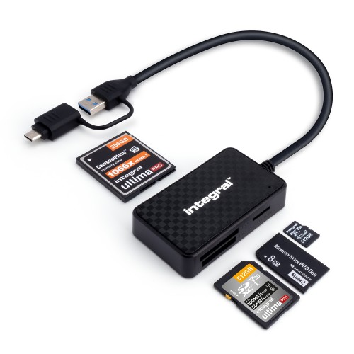 INTEGRAL - Lecteur carte mémoire 4-en1 USB 3.2 Type A avec adaptateur USB-C